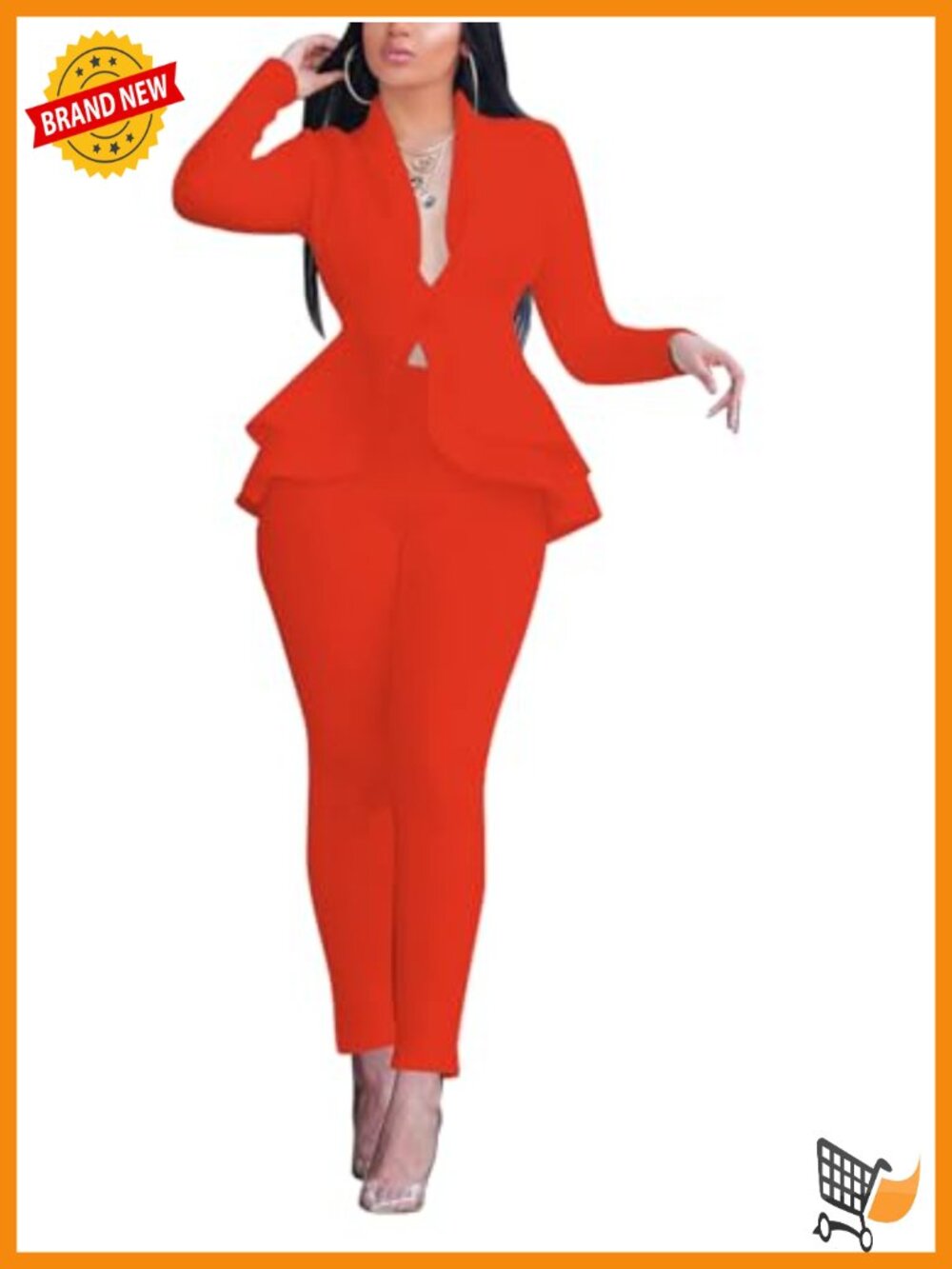 Women's Deep V Neck Ruffle Blazer Two Piece Pant Set Bodycon Business Suit